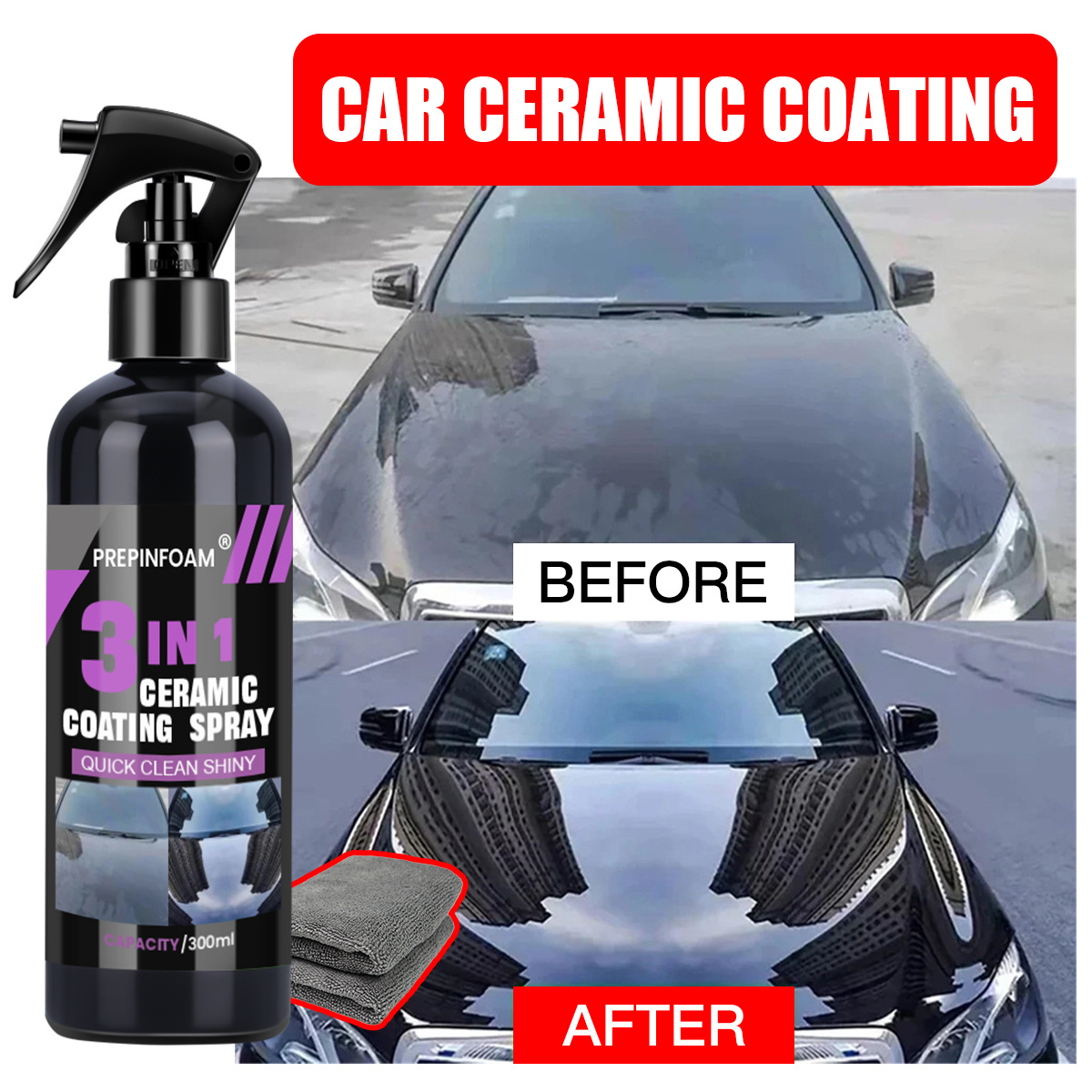 Car Wax Ceramic Coating - Snelle reiniging, vlekkenverwijdering, autospray, glansverhogende nano-kristal